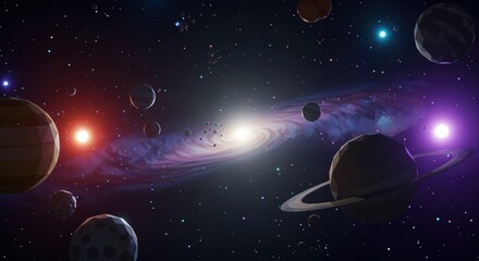 Enchanting celestial galaxy with planets and stars in a vast universe