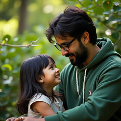 Fototapeta premium Heartwarming Father Daughter Moment in a Lush Green Park A Beautiful Display of Love Connection and Joy Captured Outdoors