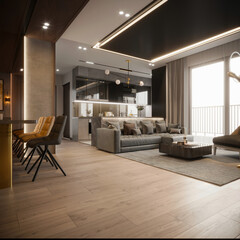 3d render modern luxury apartment living room
