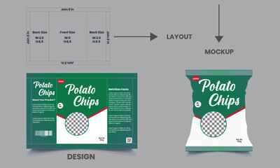 potato chips packaging template design, vector illustrations with mockup