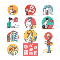 business  vector icons set, job and employee searches, interviewing and recruiting, business people big thin line Icon set .