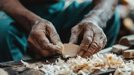 Person engaged in woodworking project using hand tools in a workshop setting with wooden materials