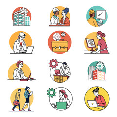 set of business icons, Business people icons,   partnership, workshop, employee, career and more. Vector illustration. Editable stroke. Change to any size and any color