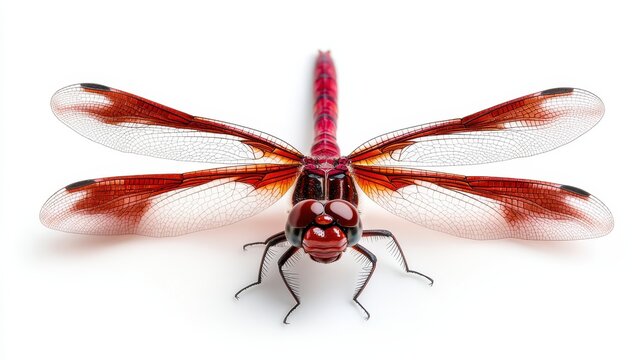 An artistic close-up of a red dragonfly captures its striking features and elegant wings, merging nature's beauty with visual art in an eye-catching minimalistic style. - Powered by Adobe