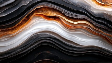 Obraz premium This captivating image showcases wavy layers of earthy tones, featuring rich blacks, whites, and russets that evoke a sense of depth and natural beauty.