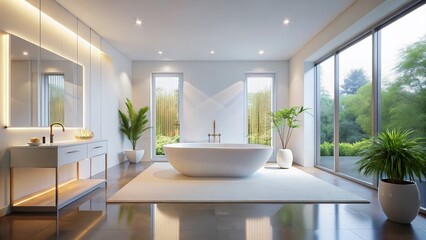 Fototapeta premium Timeless Modern White Bathroom: Elegant Long Exposure Photography