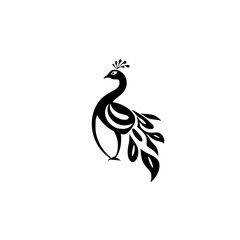 Obraz premium Elegant Peacock Bird: Black and White Stylized Avian Design. Perfect for logos, illustrations, and graphic designs. A symbol of beauty and nature.