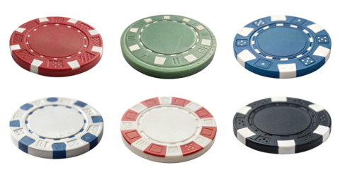 Casino chips gambling tokens gaming concept, isolated on white or transparent background
