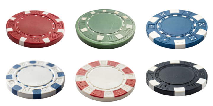 Casino chips gambling tokens gaming concept, isolated on white or transparent background