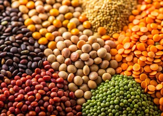 Fototapeta premium Top View Uncooked Lentils Texture Background: Healthy Food Photography