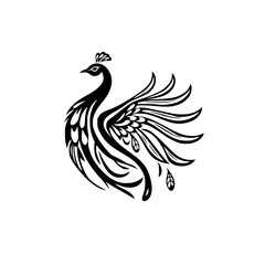 Elegant Peacock Bird: Ornate Feathers, Wildlife, Nature, Abstract Design, Black and White Vector Illustration, Vintage Style Graphic