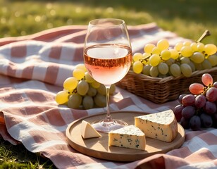 Summer Picnic: RosÃ© Wine, Cheese, and Grapes in Sunlight