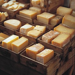 Prompts: Wooden Boxes Containing Cheese