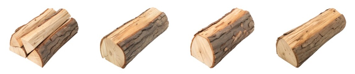 Cutting wood pieces for firewood storage outdoor shed nature daylight practicality, isolated on white or transparent background