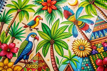 Obraz premium Tropical Egyptian Doodle Art: Whimsical Hand-Drawn Illustrations