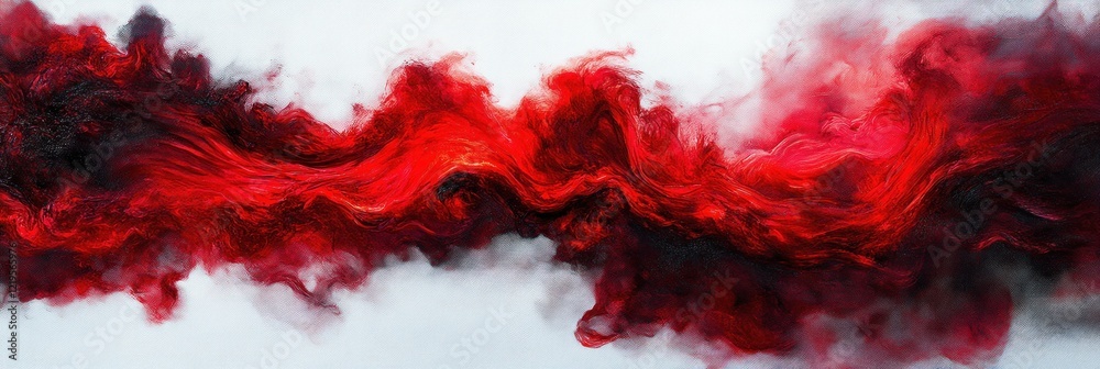 Poster dynamic swirling patterns of red and black colors create an intense visual effect