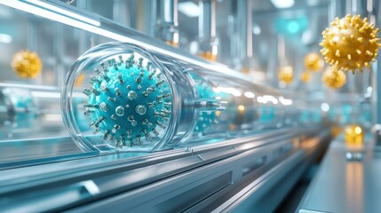 3D visualization of a nanoparticle synthesis laboratory inside a clean room emphasizing the need for proper environmental control