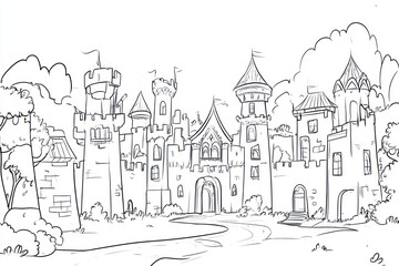 Obraz premium Fairytale castle landscape, storybook illustration, children's book, fantasy scene