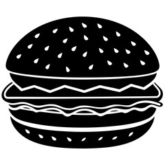 burger black silhouette vector, hamburger Vector, Simple silhouette Design vector icon with white background. Food vector  