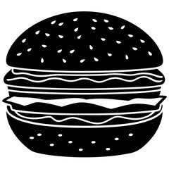 burger black silhouette vector, hamburger Vector, Simple silhouette Design vector icon with white background. Food vector  