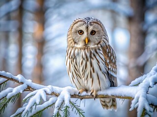Ural Owl in Winter Forest - Minimalist Wildlife Photography