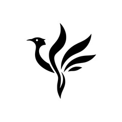 Majestic Phoenix Bird: Abstract Black and White Logo Design. Perfect for branding, representing rebirth, and mythical creatures.