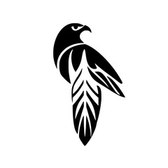 Majestic Falcon: Black and White Bird Silhouette, Abstract Feather Design, Nature-Inspired Graphic