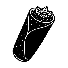 burrito black silhouette vector, Simple silhouette Design vector icon with white background. Food vector  