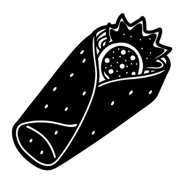 recommend clip art: burrito black silhouette vector, Simple silhouette Design vector icon with white background. Food vector  