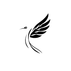 Elegant Black and White Bird in Flight: Minimalist Animal Vector Graphic