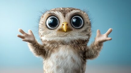 Obraz premium A small owl with big eyes standing on its hind legs