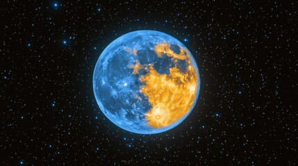 Obraz premium Celestial Orb Half-lit Moon in Starry Night