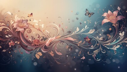 The image features a background pattern that may include artistic representations of flowers