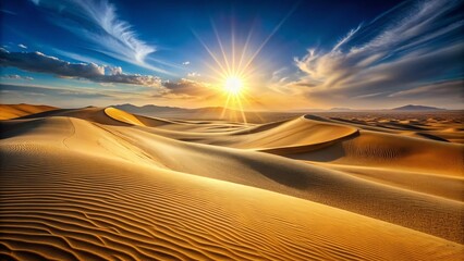 Naklejka premium Vast Desert Dunescape: Endless Waves of Sand Under a Clear Sky