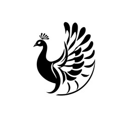 Obraz premium Elegant Peacock Silhouette: Black and White Bird Design, Perfect for Nature and Wildlife Lovers. A Stunning Vector Graphic, Ideal for Logos, Icons, and Illustrations.