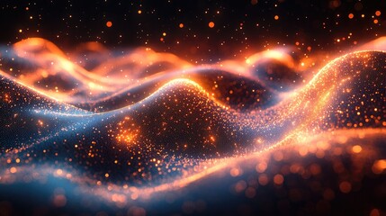Abstract digital background featuring flowing waves of light,