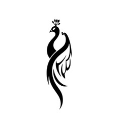 Elegant Peacock Bird Design: Black and White Feather Art.  Perfect for nature lovers, wildlife enthusiasts, and those seeking a sophisticated graphic.