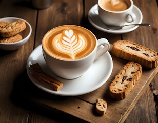 Latte Art with Biscotti: A Warm and Inviting Coffee Scene