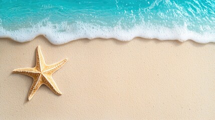 A starfish on a sandy beach next to the ocean