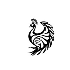 Elegant Peacock Bird: Black and White Stylized Avian Design.  A stunning monochrome illustration of a peacock, perfect for nature, wildlife, and art enthusiasts.