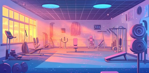 A Retro Styled Fitness Center Gym Room Interior