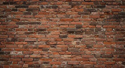 Naklejka premium Authentic Aged Red Brick Wall Texture Background Grunge Rustic Masonry Pattern