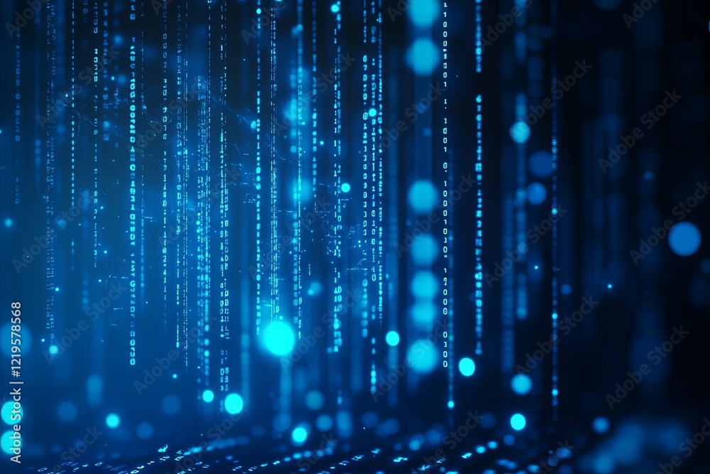 Poster abstract digital blue data stream background technology futuristic binary code elegant design modern