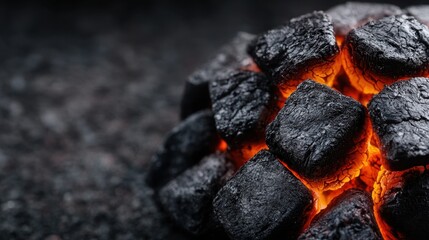 a close up of a pile of charcoal in a fire pit