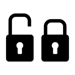 Black and White Padlock Icons, Open and Closed, in Line Art Silhouette Style – EPS Vector Isolated on White for Security and Design Elements