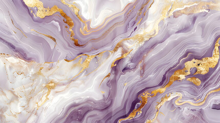 Light purple and gold marble pattern on a pristine white background, generative ai
