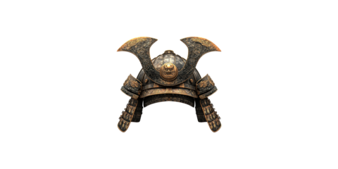 Ancient japanese samurai helmet isolated on transparent background
