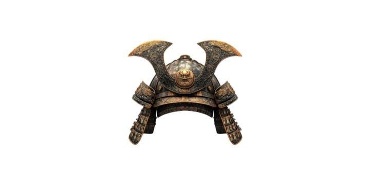 Ancient japanese samurai helmet isolated on transparent background