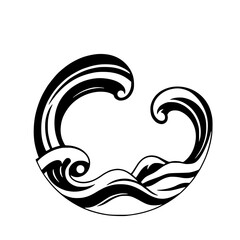 Abstract Ocean Waves: Black and White Ink Illustration of Dynamic Marine Design