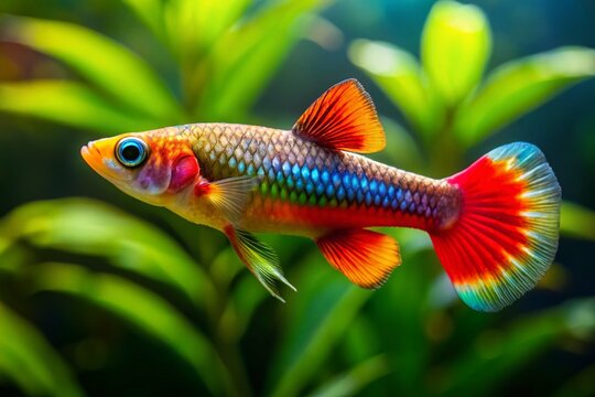 Vibrant Endler's Livebearer Fish in Aquarium - Stock Photo